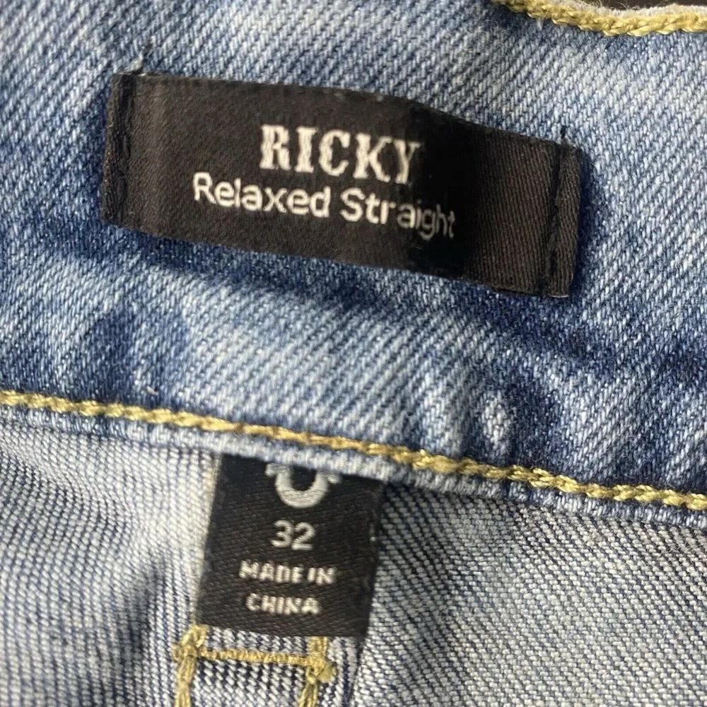 True Religion Men's Ricky Relaxed Straight Jeans Shorts Sz 32 Blue 107220R New